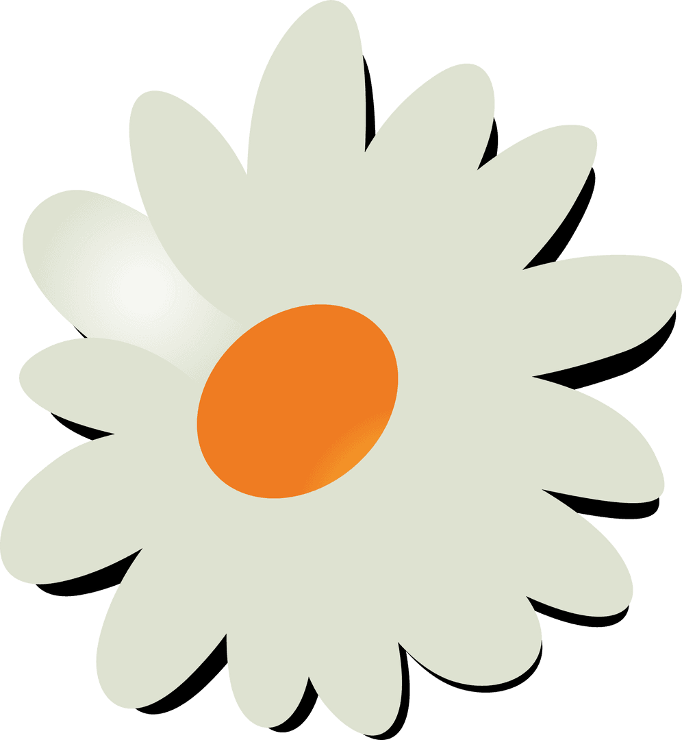 Stylized Daisy Floating on Transparent Background with Orange Center