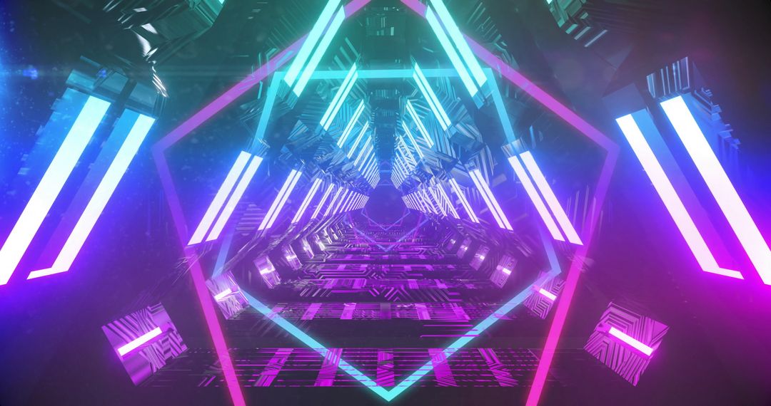 Futuristic Neon Light Tunnel with Geometric Design