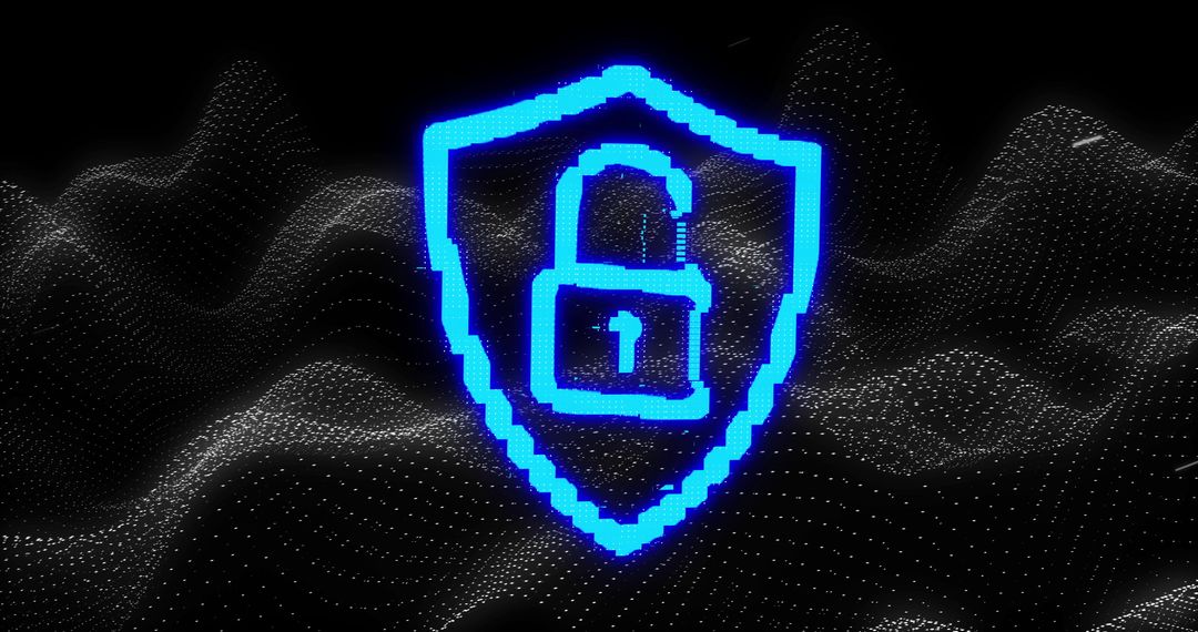 Digital Security Concept with Glowing Blue Padlock on Mesh Background
