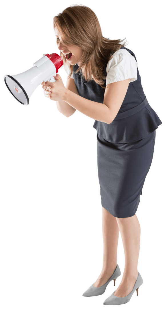 Caucasian Businesswoman Shouting with Megaphone Transparent