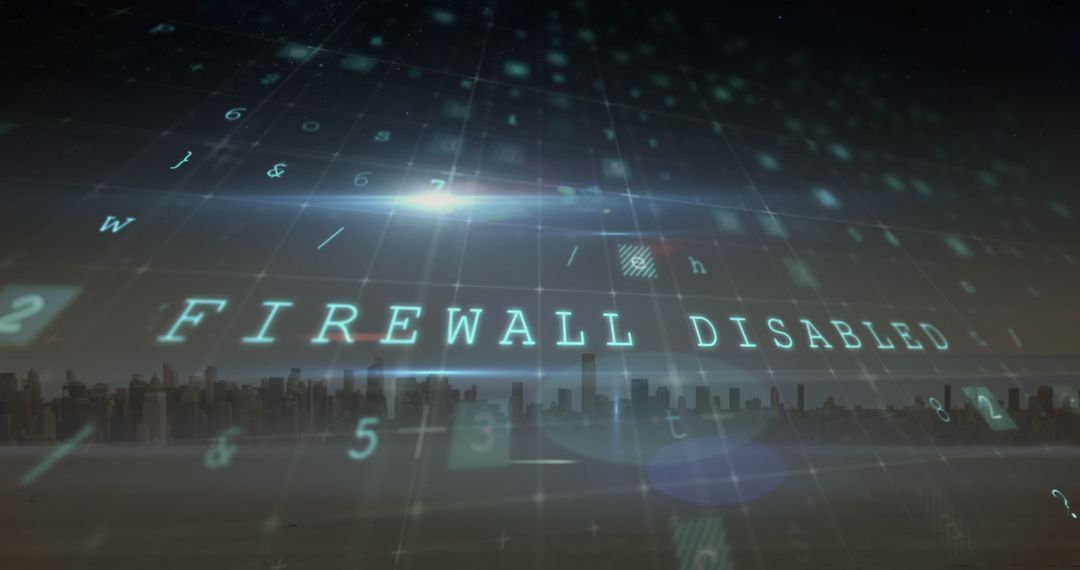 Cybersecurity warning concept with virtual firewall interface