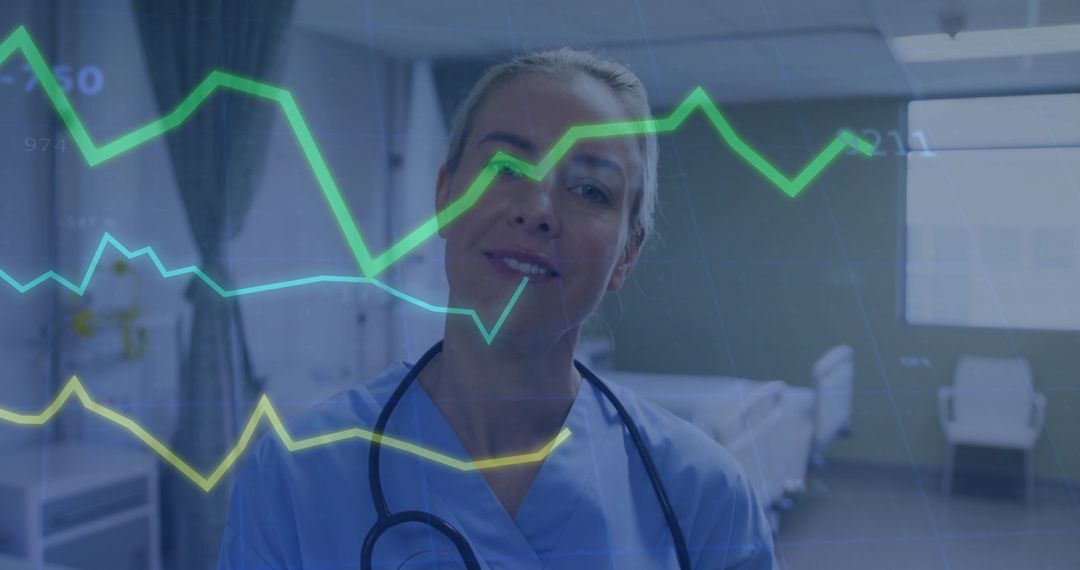Clinician Monitoring Patient Data with Transparent Line Graphs Overlay Healthcare Analytics