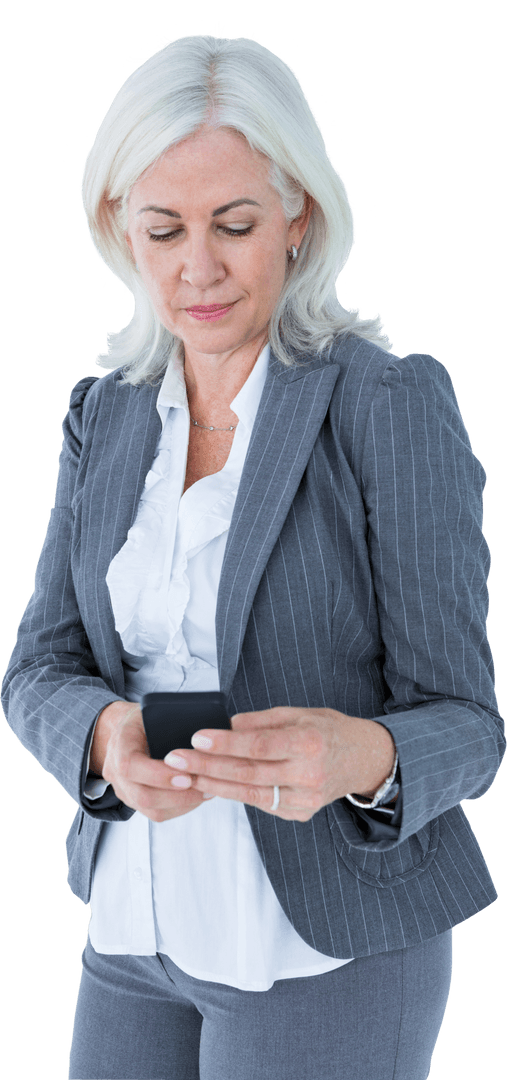 Mature Businesswoman Texting on Smartphone Transparent Background