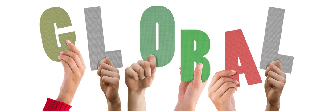 Hands Holding 'GLOBAL' Letters on Transparent Background