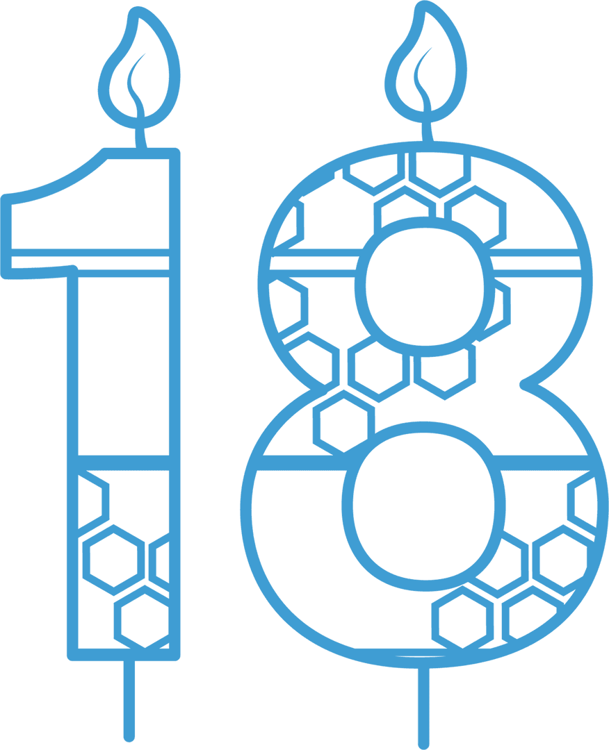 Blue 18 Birthday Candle with Geometric Pattern on Transparent Background