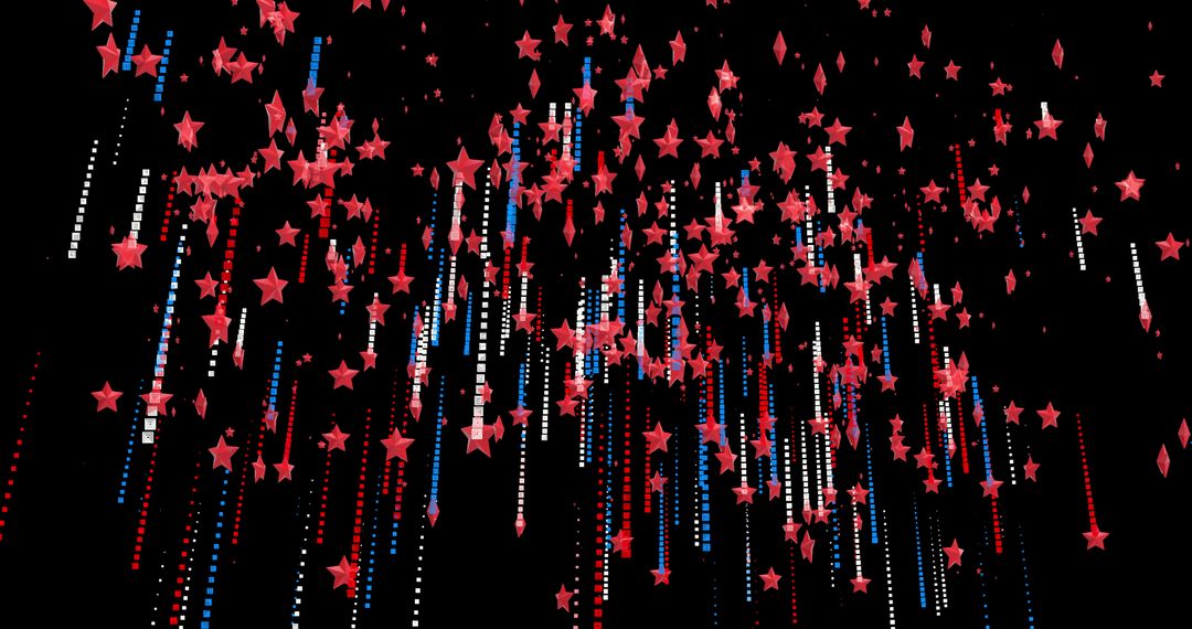 Red Stars and Fireworks on Black Background
