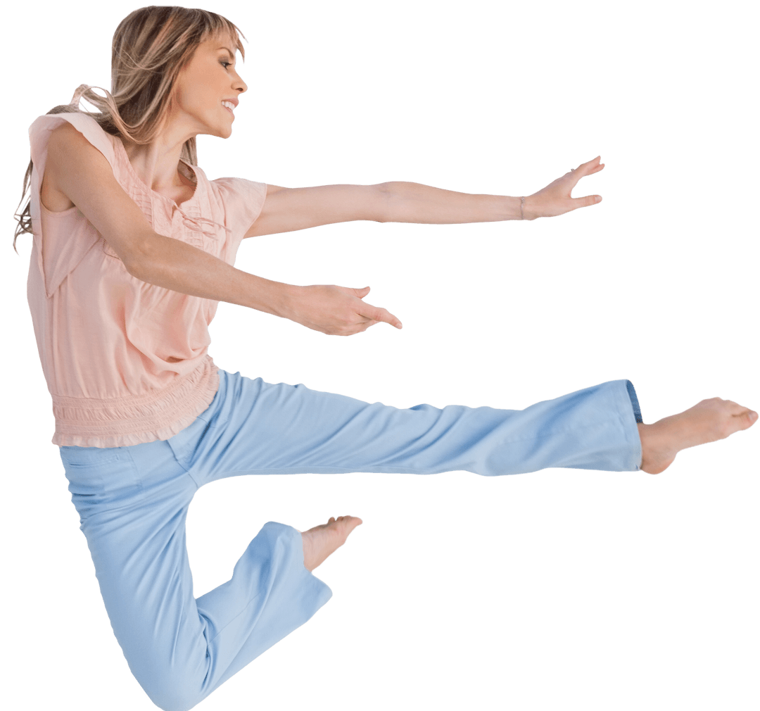 Joyful Woman in Dancing Pose on Transparent Background