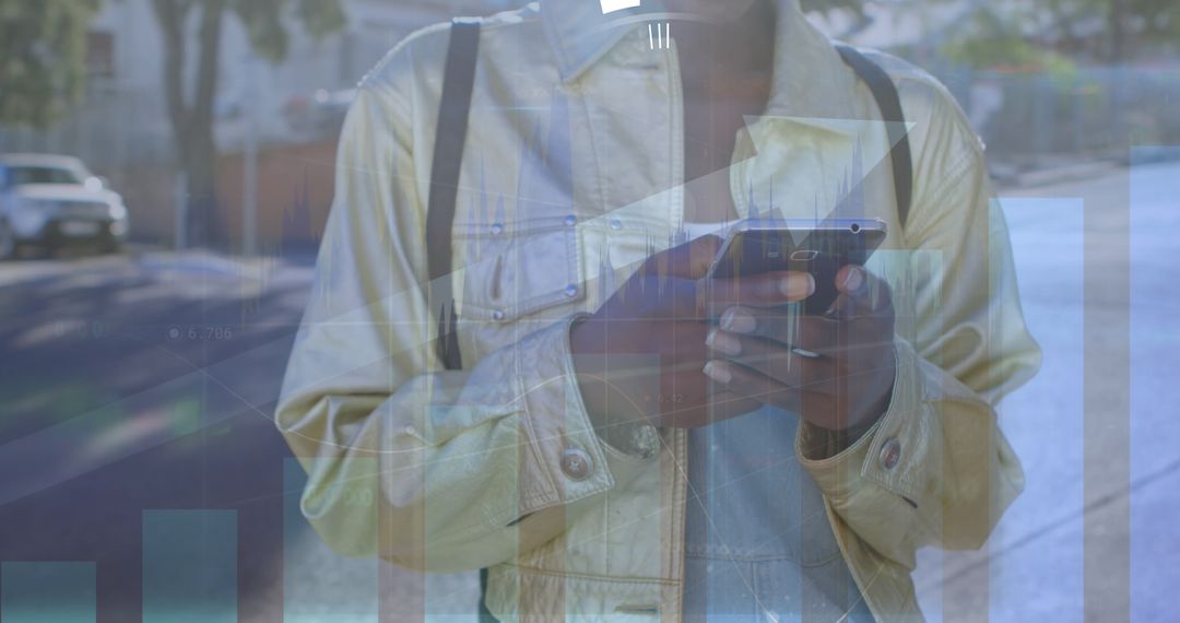 Digital Overlay of Data Processing on Person Using Smartphone Outdoors