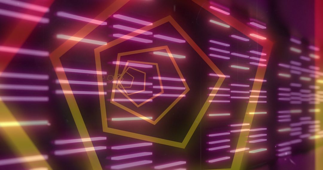 Abstract Neon Tunnel with Hexagonal Shapes and Moving Lights