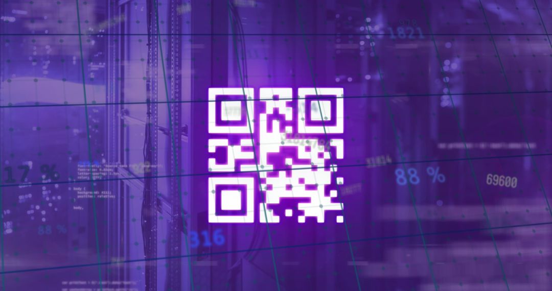 Futuristic Neon QR Code Overlay on Digital Network - Free Images, Stock Photos and Pictures on Pikwizard.com