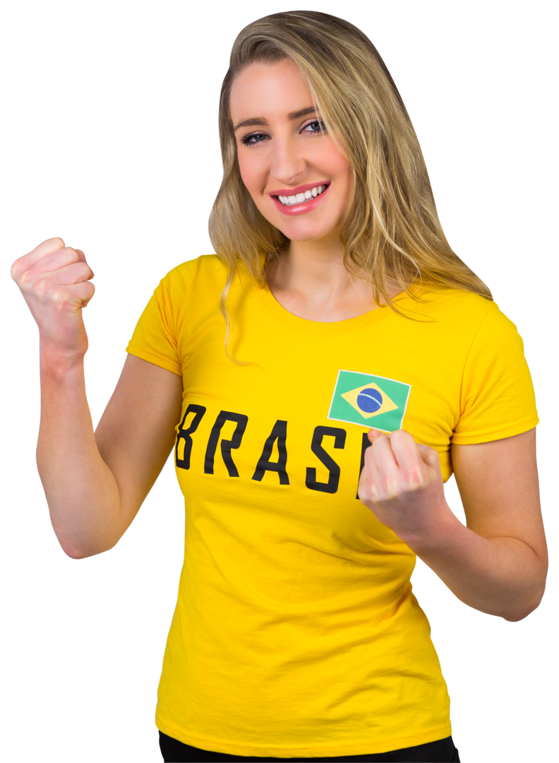 Excited Woman Cheering with Brazil Flag in Yellow Shirt - Download Free Stock Images Pikwizard.com