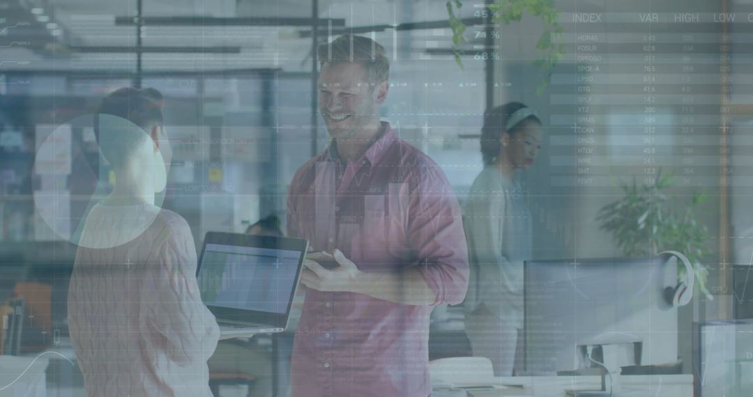 Diverse Team Collaborating with Financial Data Insights in Modern Office