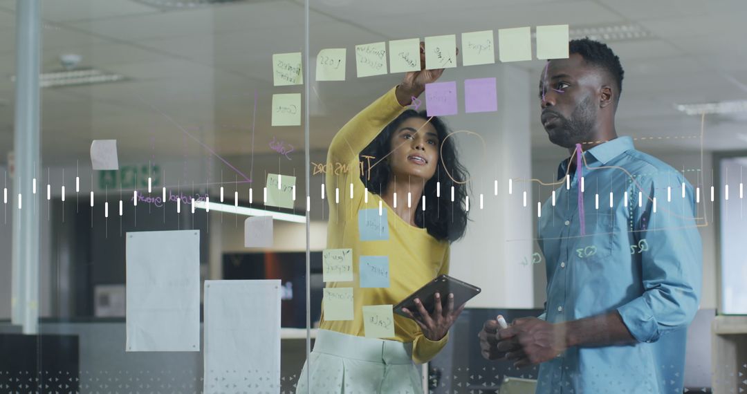 Diverse Team Collaborating on Project with Data Interface Overlay