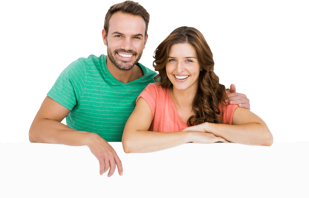 Smiling Couple in Casual Attire Embracing on Transparent Background