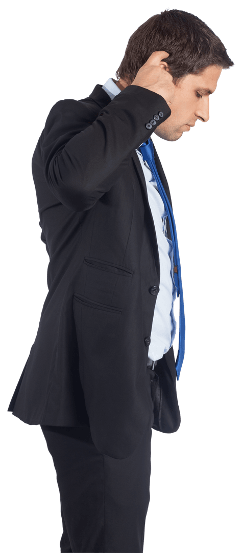 Caucasian Businessman in Suit Scratching Head on Transparent Background