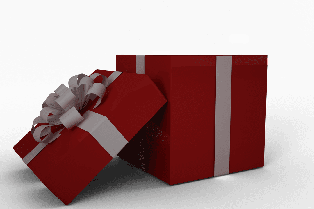 Red Gift Box with White Ribbon and Transparent Background