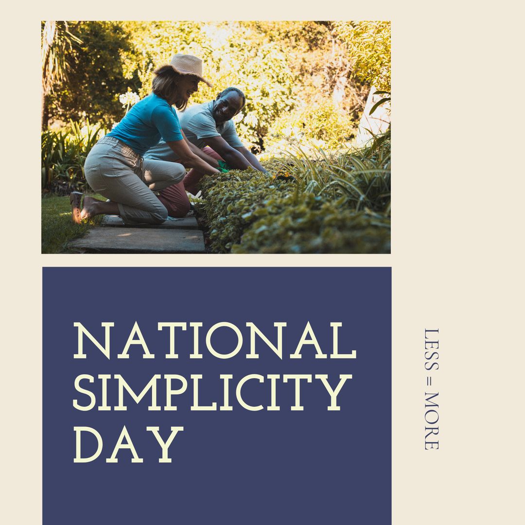 Happy Diverse Couple Gardening Celebrating Simplicity