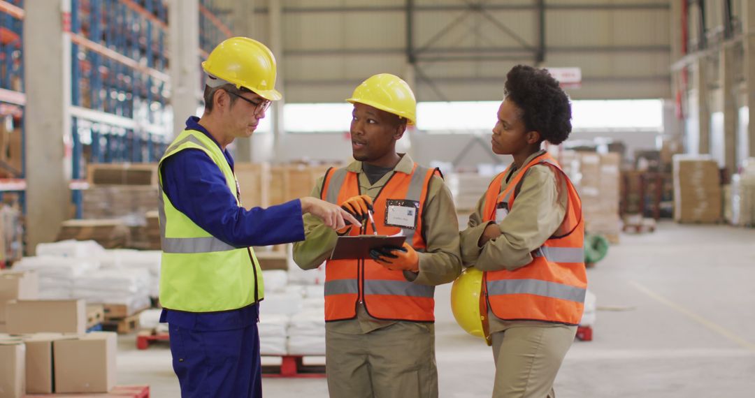 Warehouse Workers Collaborating in Industrial Facility - Free Images, Stock Photos and Pictures on Pikwizard.com