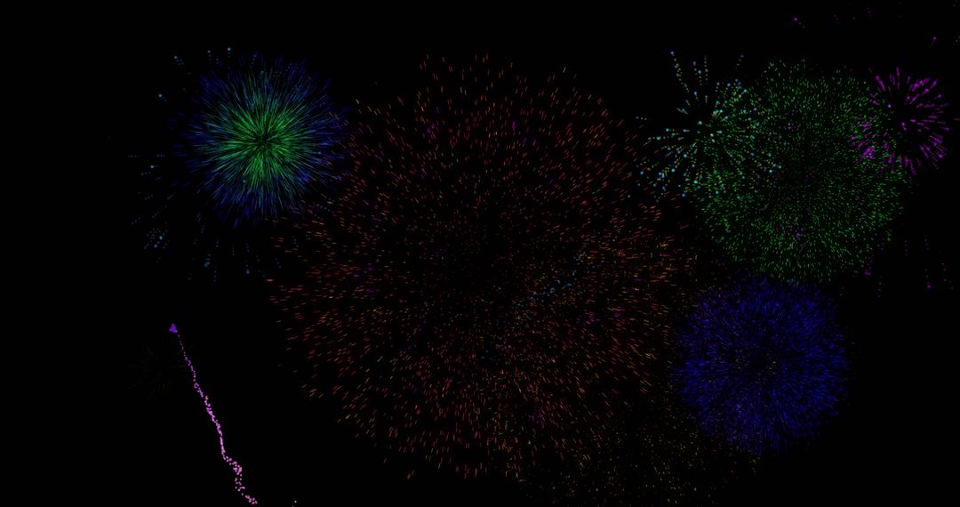 Vivid Patterns of Night Fireworks Display in Dark Sky