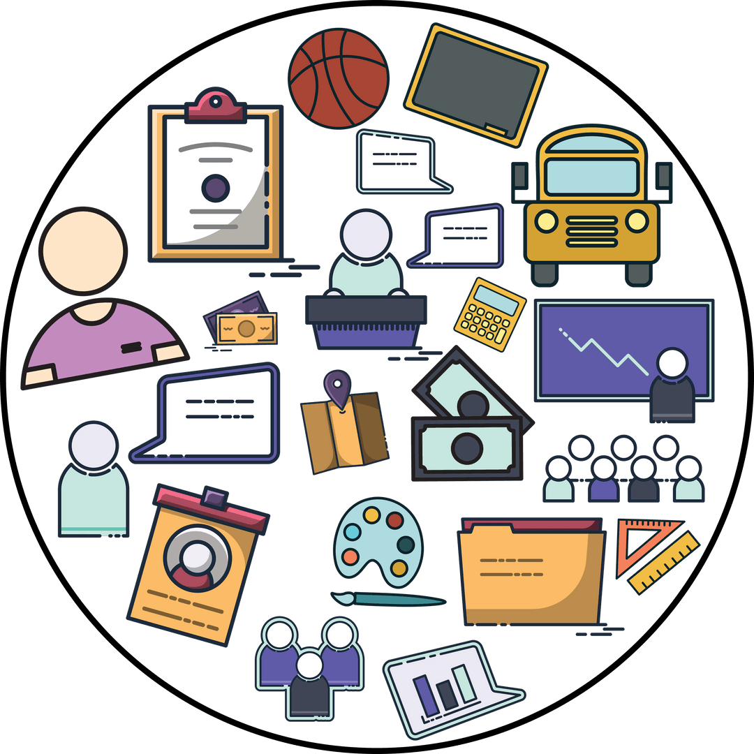 Colorful School and Education Icons on Transparent Background