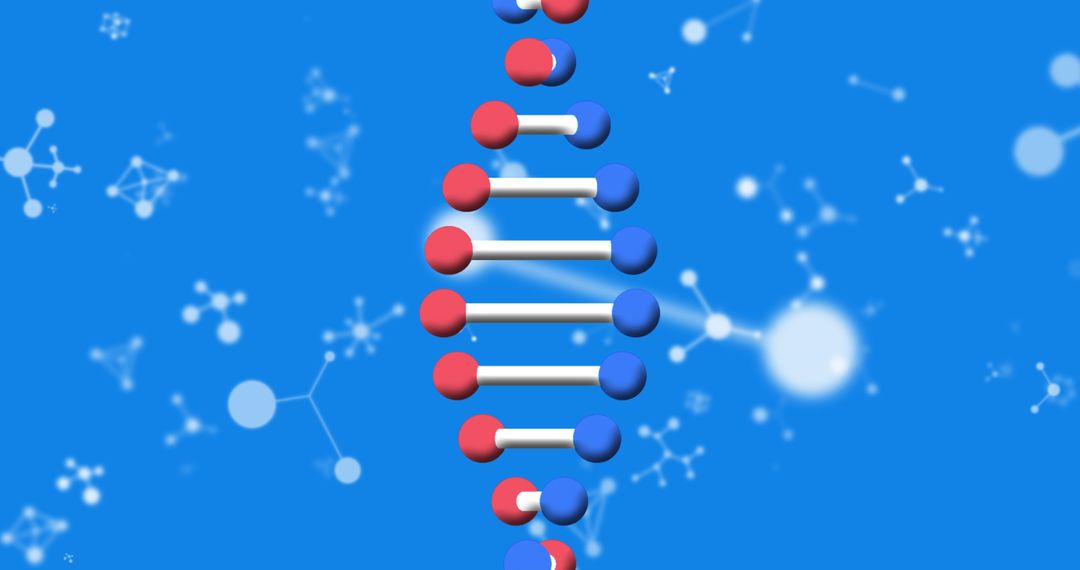 DNA Strand Spinning with Molecules on Blue Background