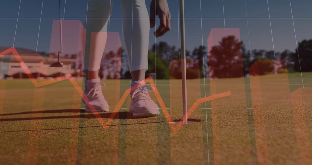 Senior Golfer on Course with Data Overlay Analyzing Putt