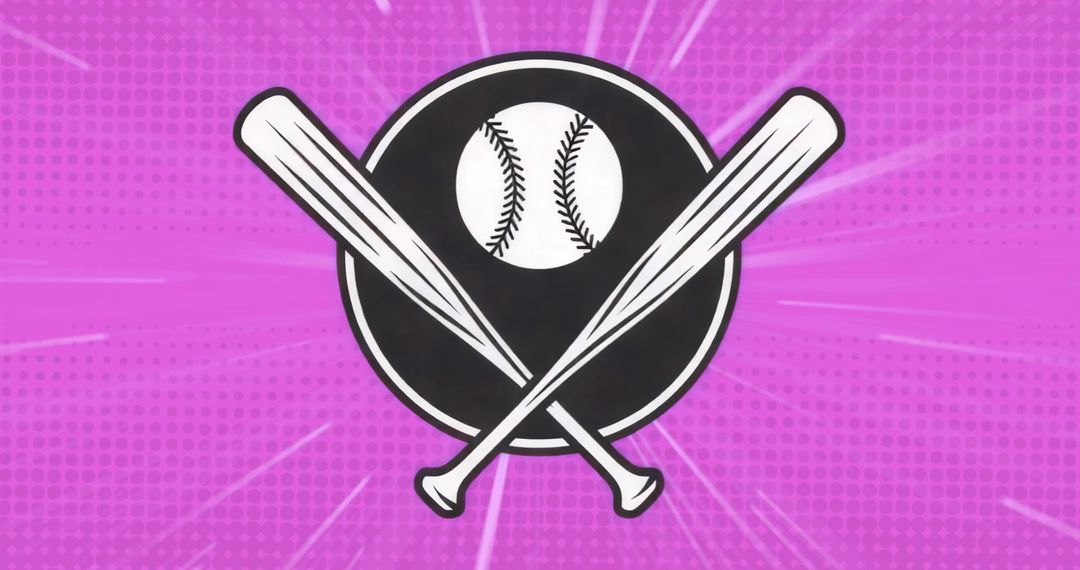 Retro Baseball Design with Crossed Bats on Pink Background