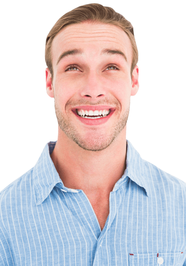 Laughing Man Joyfully Gazing with Transparent Overlap