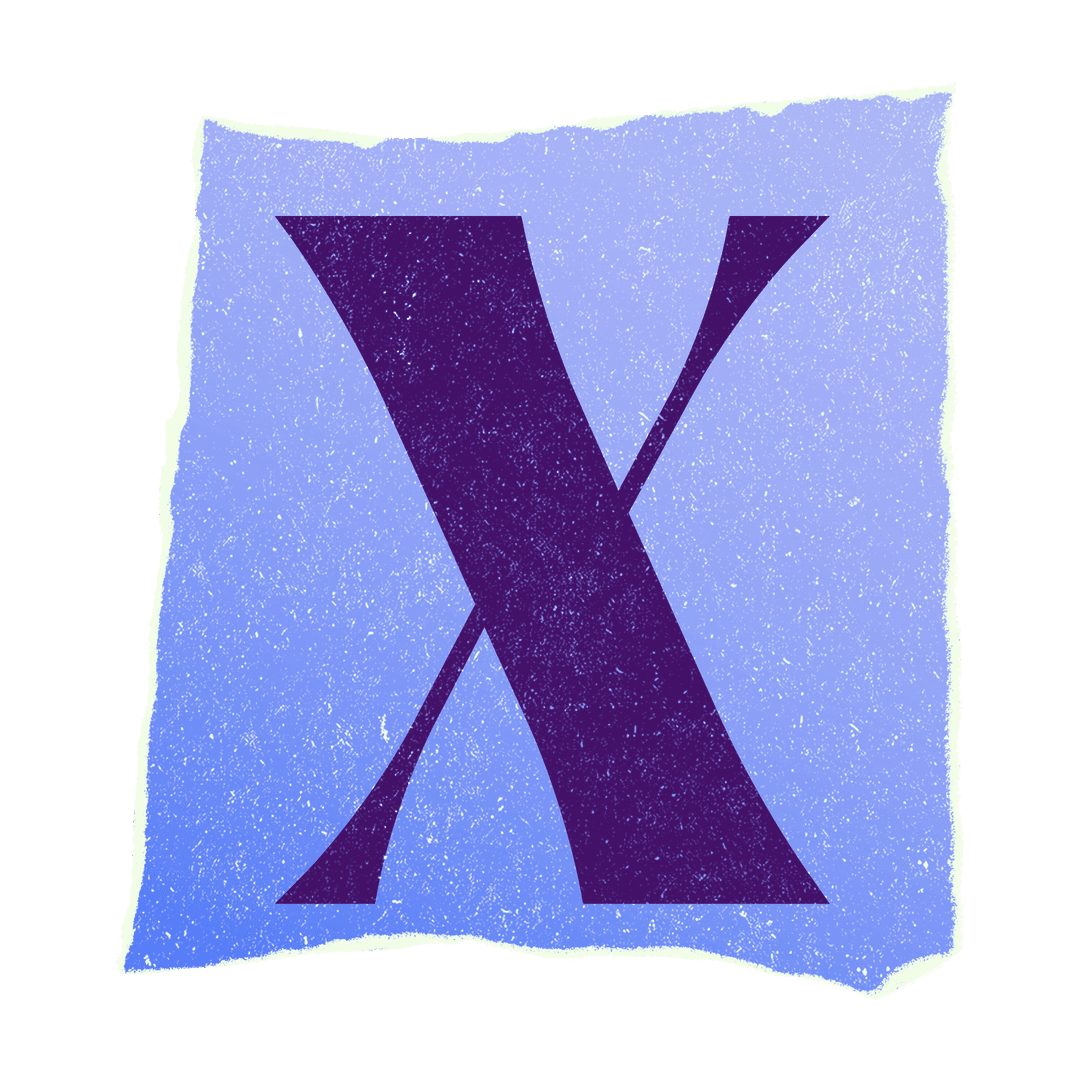 Stylized Letter X Vector on Grainy Blue Background Transparent