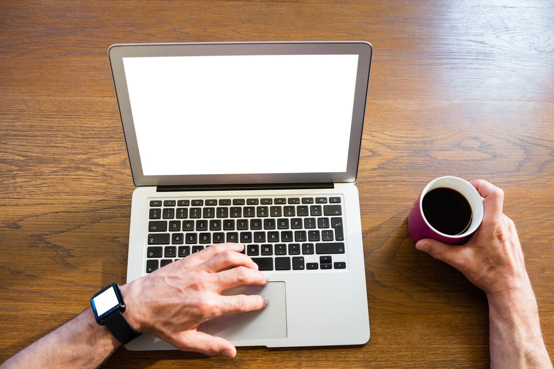 Transparent Laptop Screen Mockup with Coffee and Smartwatch - Download Free Stock Images Pikwizard.com