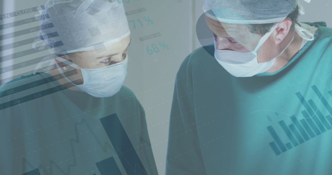 Doctors Performing Surgery with Overlay of Statistical Data