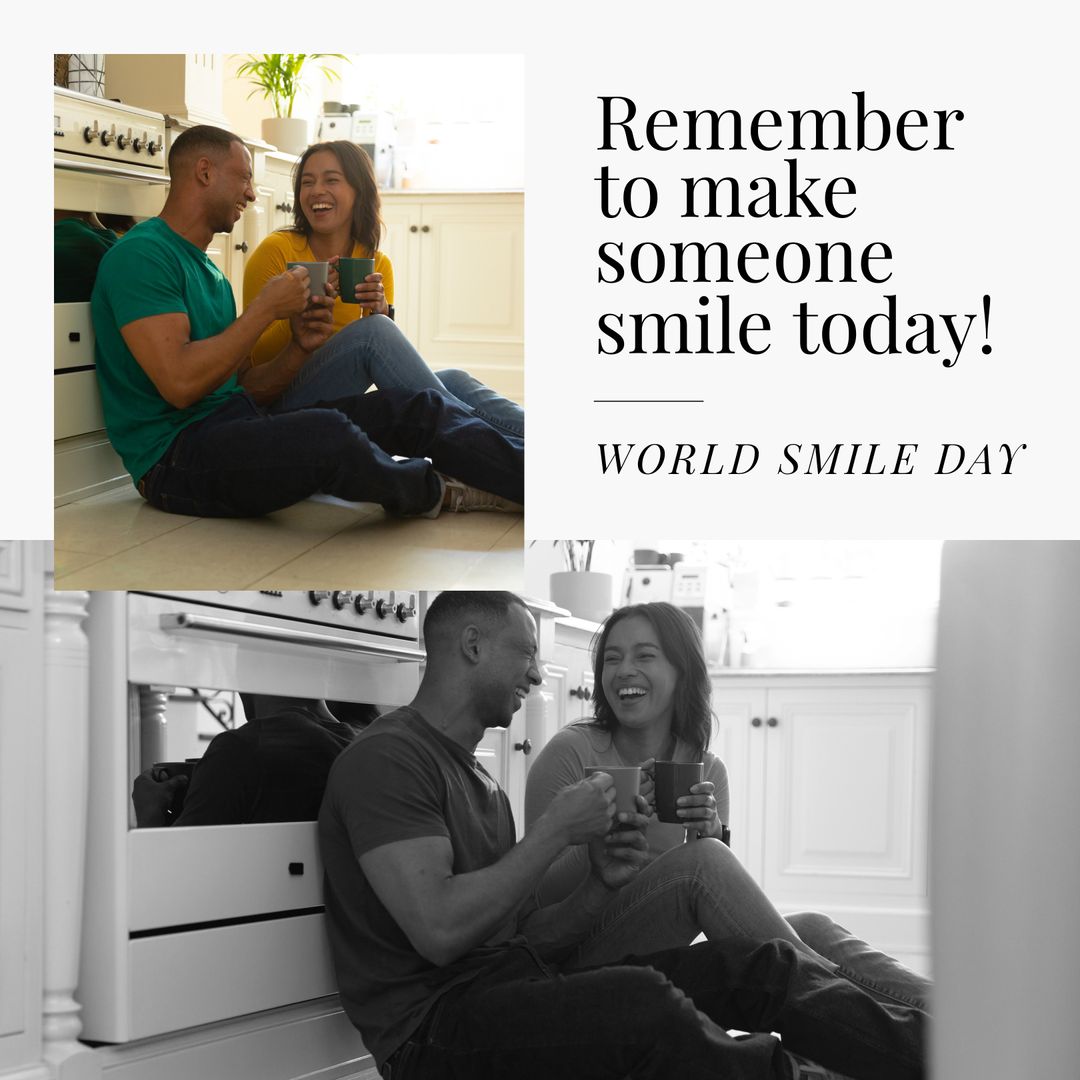 World Smile Day with Diverse Couple Sharing Moments at Home