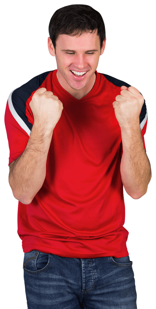 Cheering Transparent Fan in Red Celebrating Victory