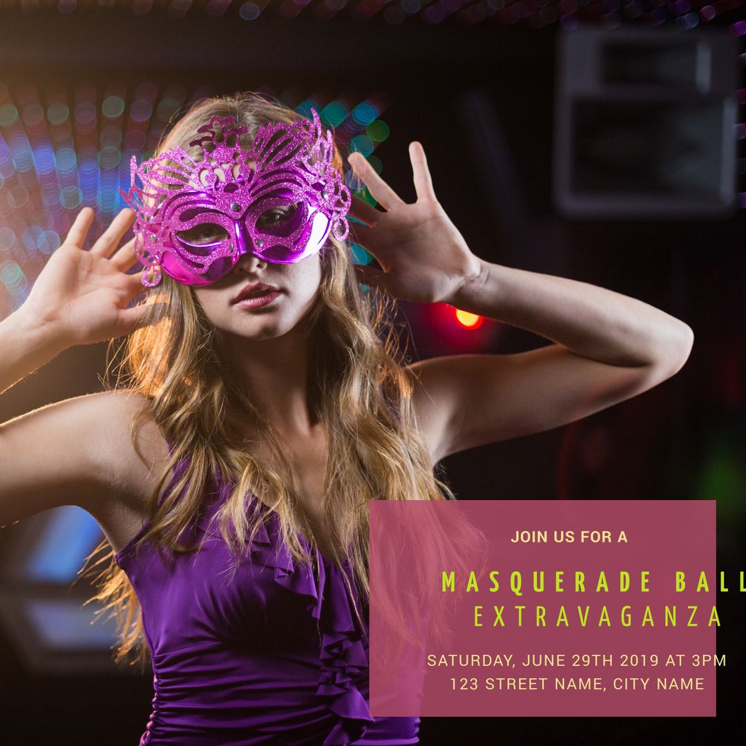 Vibrant Masquerade Ball Invitation with Glamorous Purple Mask - Download Free Stock Templates Pikwizard.com