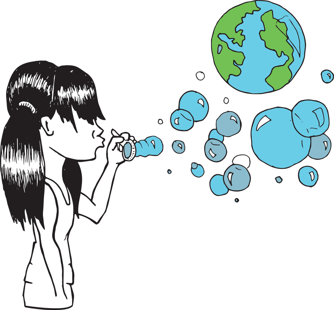 Girl Blowing Bubbles Resembling Earth Transparent Image