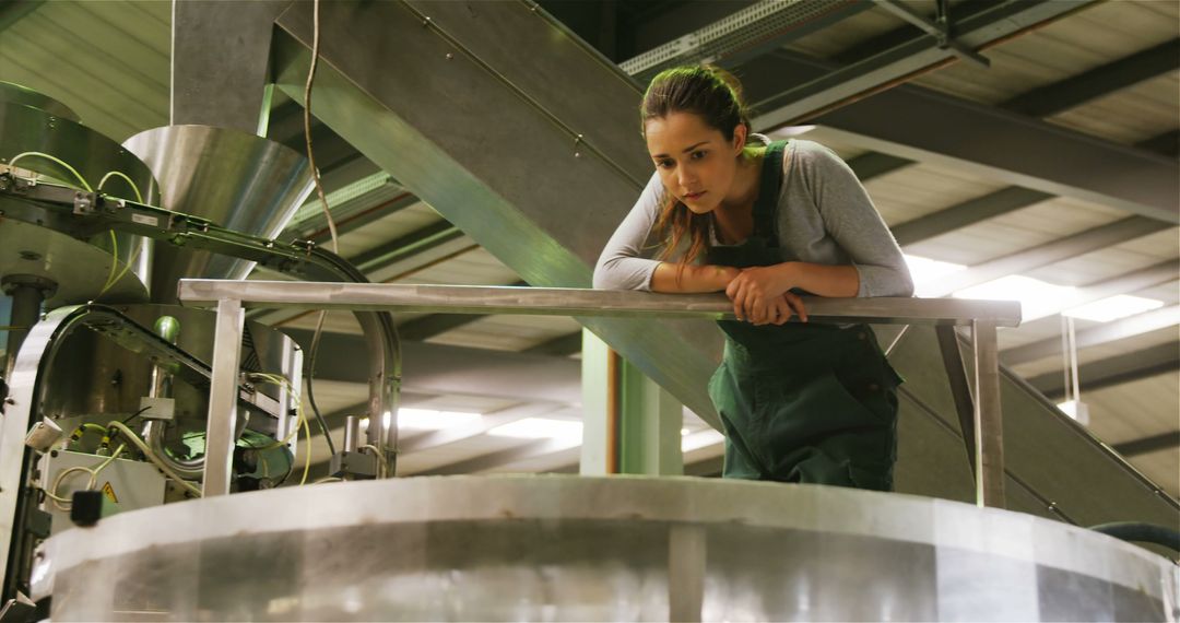 Female Worker Observing Machinery in Industrial Facility - Free Images, Stock Photos and Pictures on Pikwizard.com