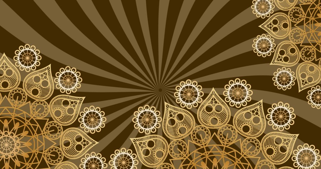 Gold Circular Patterns on Brown Radiating Striped Background