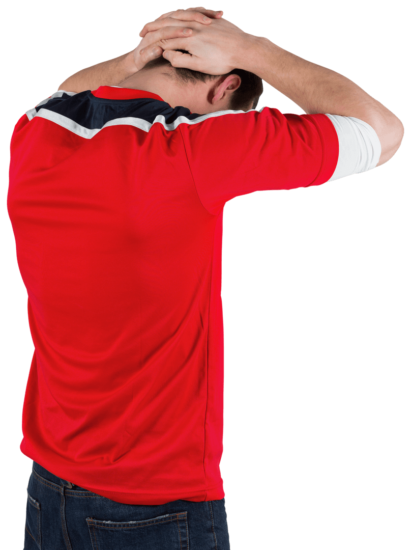 Disappointed Football Fan in Red Jersey Transparent Background