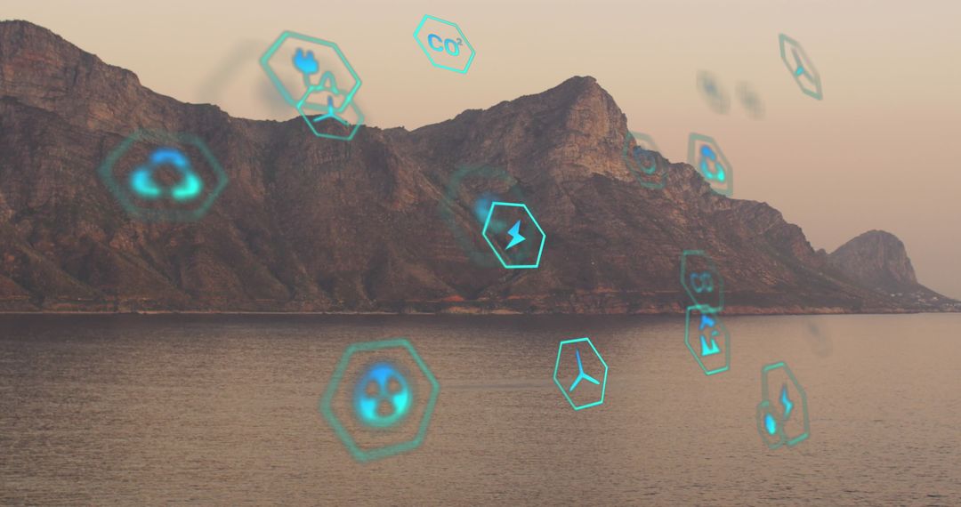 Sustainability Concepts Overlay on Coastal Landscape