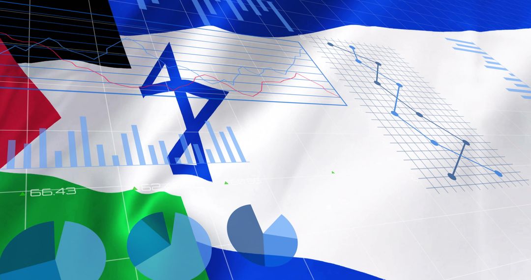 Financial Data and Flags of Israel and Palestine Symbolizing Conflict