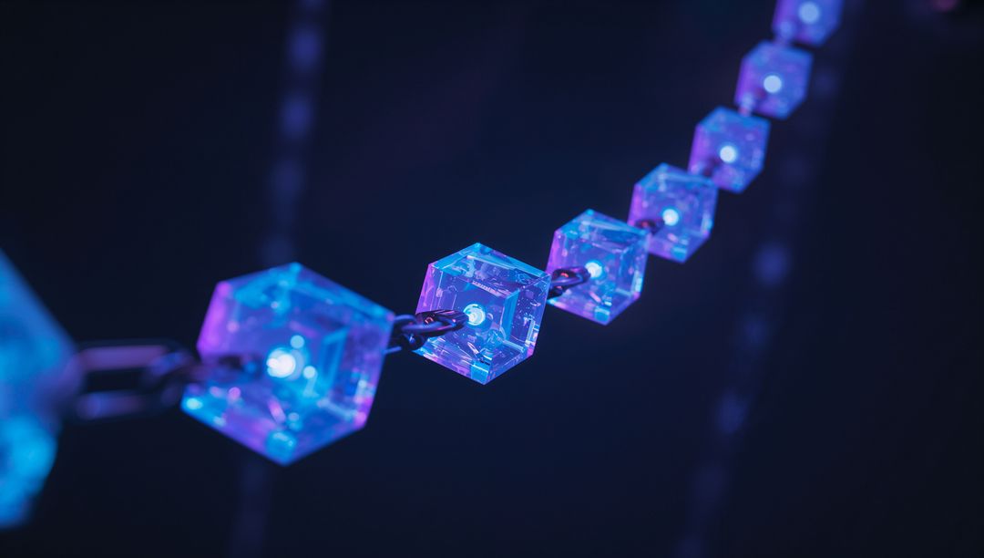 Abstract Cosmic Chain of LED Glowing Cubes