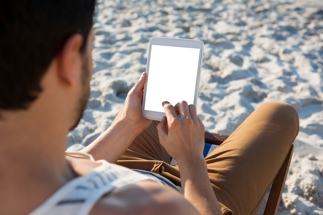 Transparent Screen Tablet Usage on Beach - Download Free Stock Images Pikwizard.com