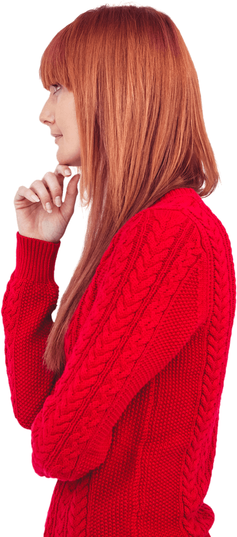 Transparent Profile Woman in Red Sweater Deep in Thought