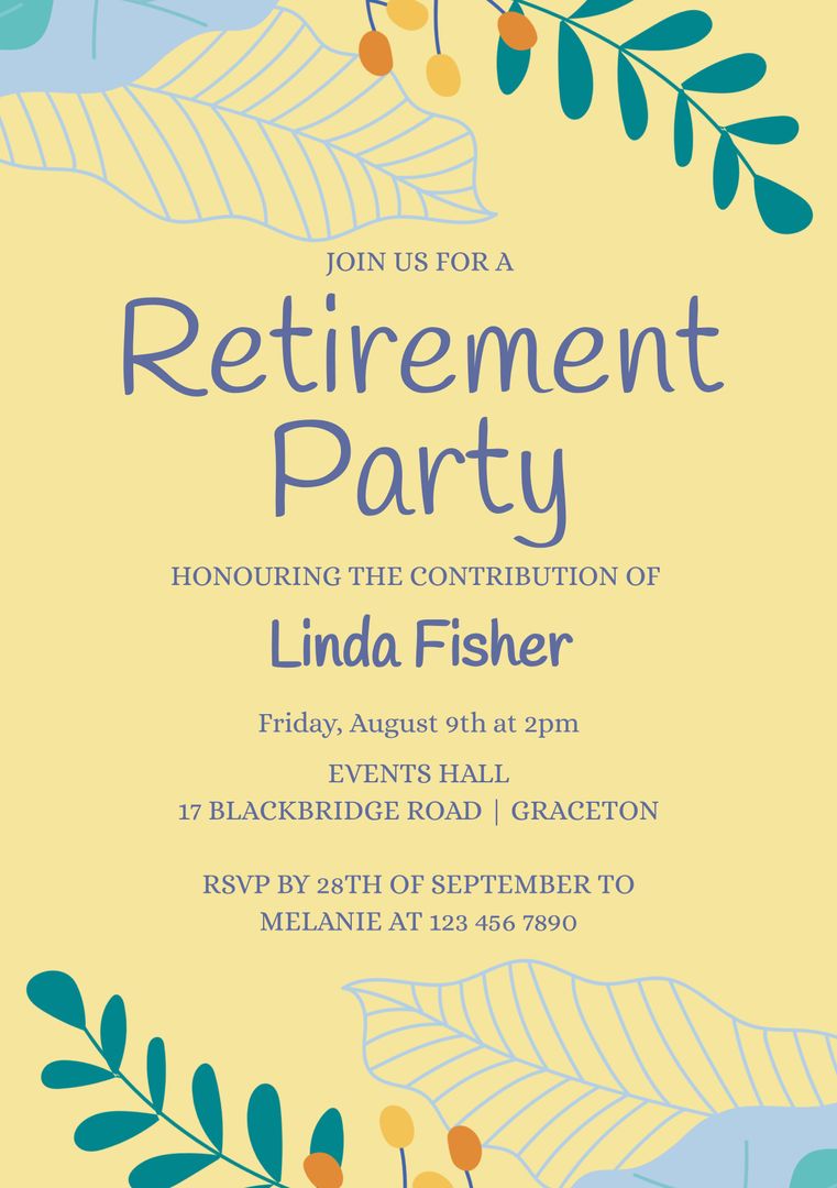 Elegant Retirement Party Invitation with Serene Leaf Design - Download Free Stock Templates Pikwizard.com