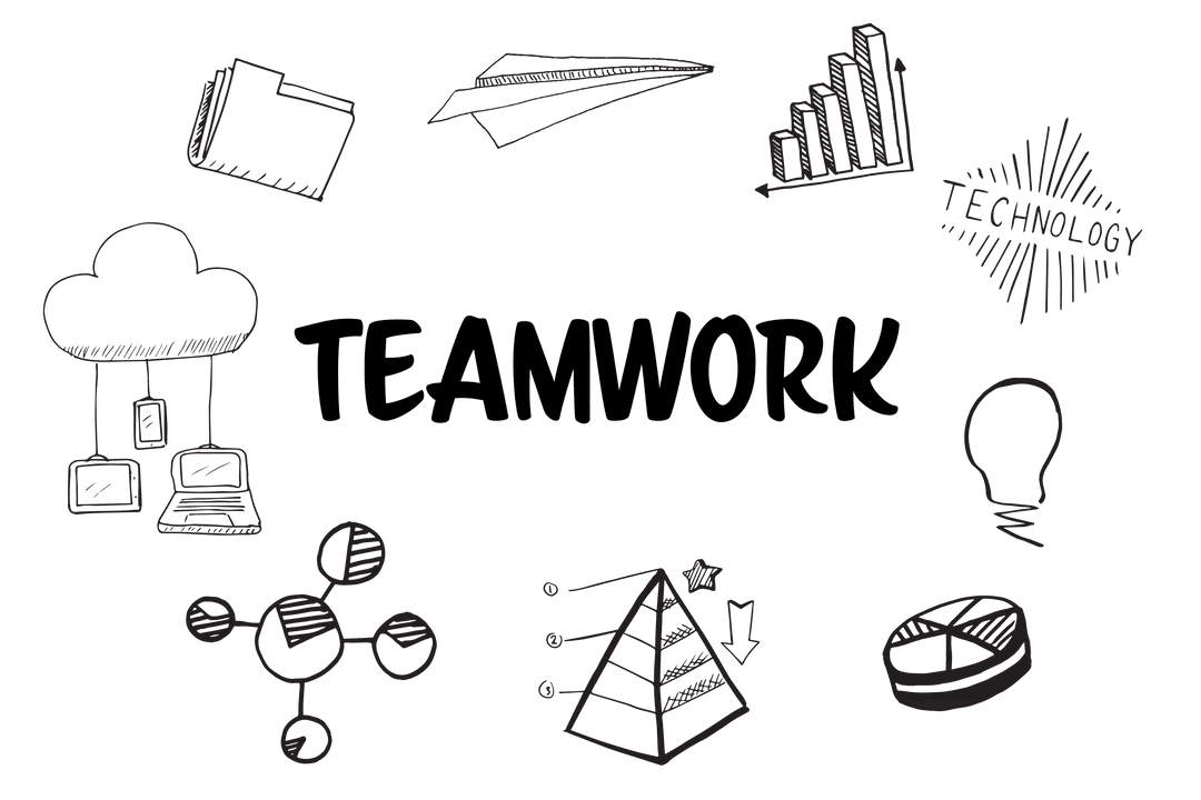 Teamwork Concept with Business Symbols on Transparent Background