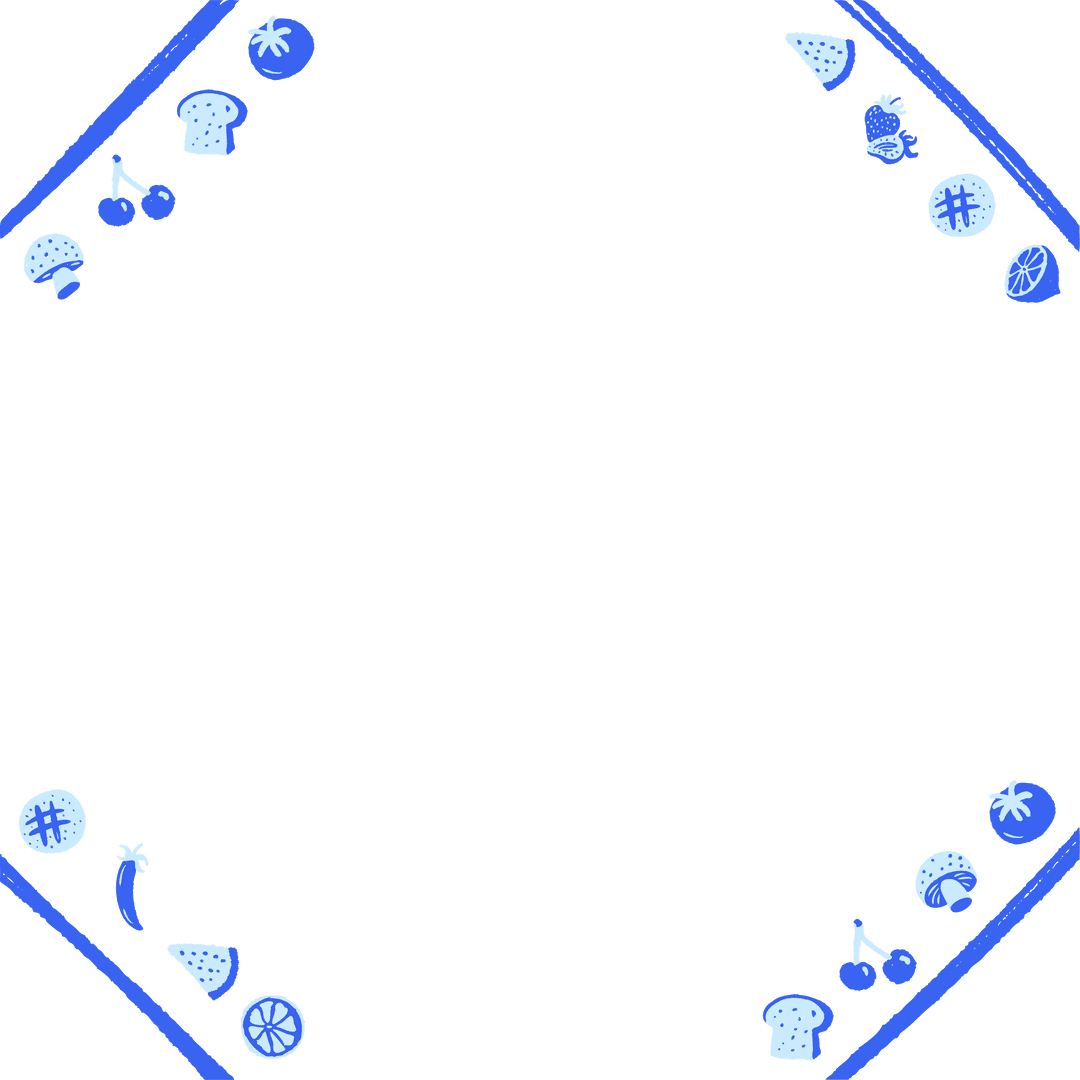 Transparent Octagonal Border with Blue Food Icons and Copy Space