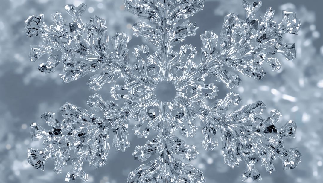 Macro snowflake crystal revealing hexagonal symmetry and sparkling prism facets