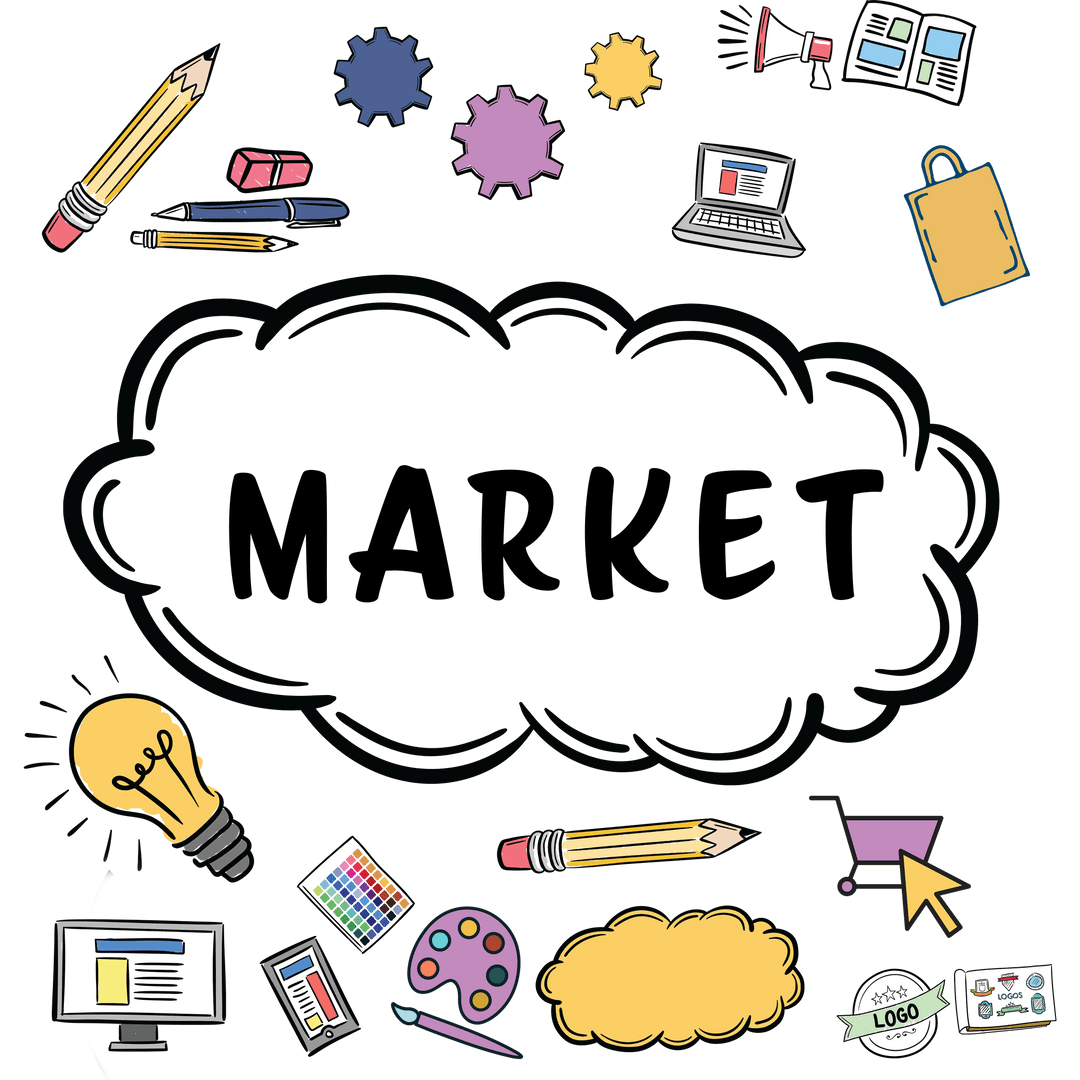 Creative Business Icons with Digital Marketing Elements on Transparent Background