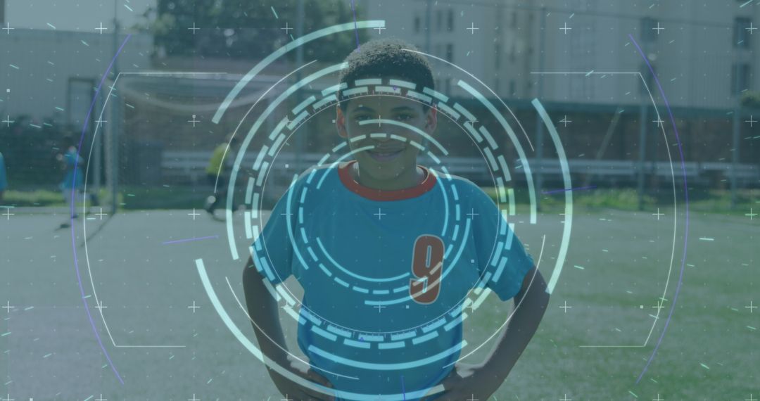 Young Football Player Analyzed by Digital Interface