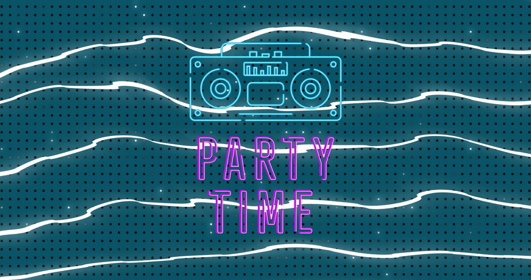 Retro Party Time Neon Design with Vintage Radio Illustration